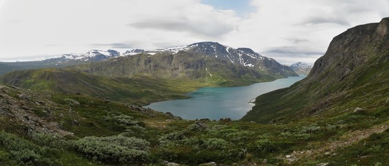 lake Gjende from mountain range Bessenggen