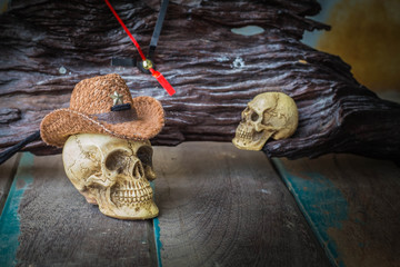 The skull cap on wooden
