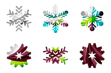 Set of abstract colorful snowflake logo icons, winter concepts