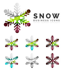Set of abstract colorful snowflake logo icons, winter concepts