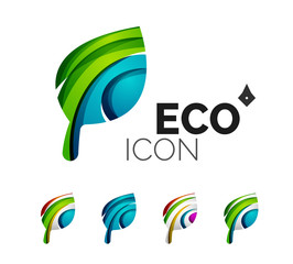 Set of abstract eco leaf icons, business logotype nature