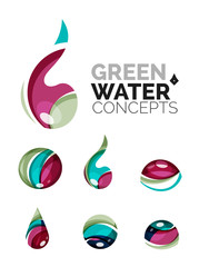 Set of abstract eco water icons, business logotype nature green