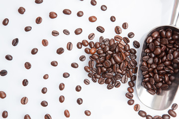 Coffee beans with metal scoop