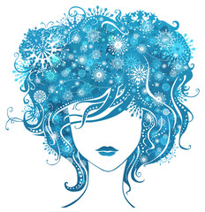 Abstract girl with snowflakes in hair.