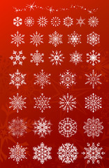 Snowflakes on red background.