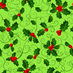 Seamless pattern with holly berries.