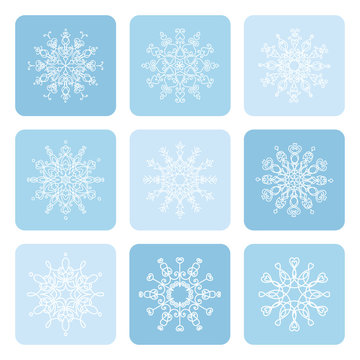 Linear snowflake icons set.