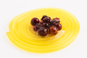 molecular fruit spaghetti with rowan in syrup