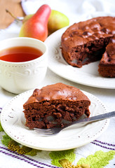 Slice of chocolate pear cake