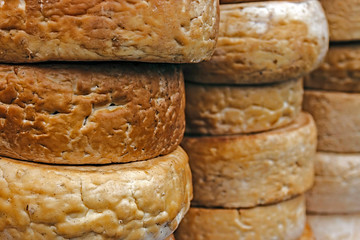 Smoked Cheese exposed for sale. Romanian traditional area of Sibiu.