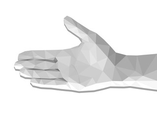 polygonal hand right opened palm on a white background monochrom