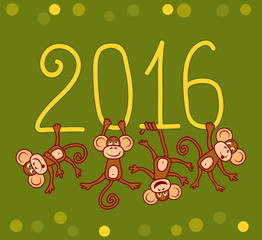 Naklejka premium Drawing vector cute monkey symbol of 2016 on a green background
