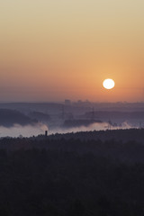 Early foggy morning over the city
