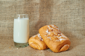 A glass of milk and puff pastry
