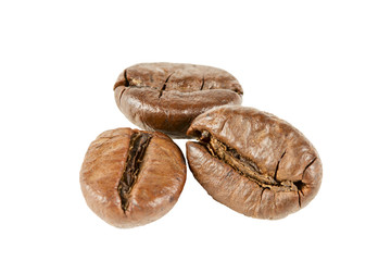 Close up of coffee beans. Isolated on white background.