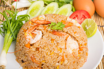 Special shrimp fried rice on white dish