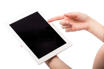 Tablet and Hands on White Background