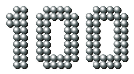 HUNDRED - composed of exactly counted one hundred iron balls - isolated three-dimensional vector illustration on white background.