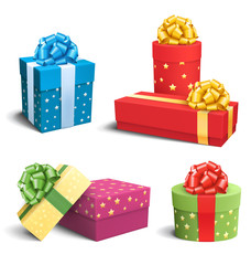 Obraz premium Set Collection of Colorful Celebration Gift Boxes with Bows Isol