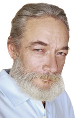 close-up adult old man with gray hair smiles