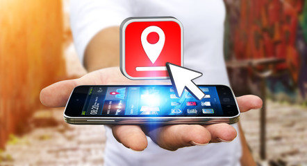 Young man with modern digital GPS