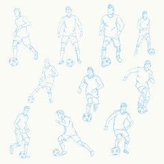 Hand drawn, Sketch football, socer player action