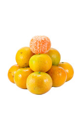 piled of tangerines on white background