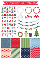 vector colorful christmas brushes and patterns set