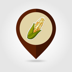 Corn mapping pin icon, Harvest Thanksgiving vector