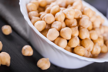 Raw wet gold chickpeas in bowl