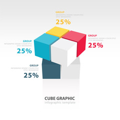 swivel cube infographic template  4 color