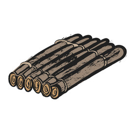 doodle wooden raft isolated on white