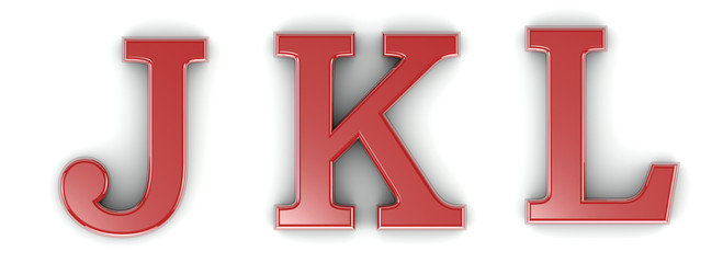 3d shiny red letter collection - J, K, L, path save