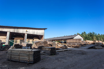 Saw mill with wood