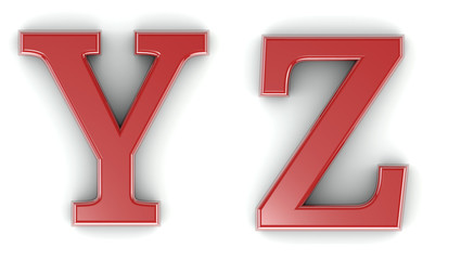 3d shiny red letter collection - Y, Z, path save