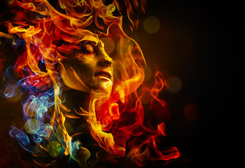 Illustration of woman's face made with fire