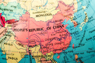 Fototapeta na wymiar Macro image of a Map of China