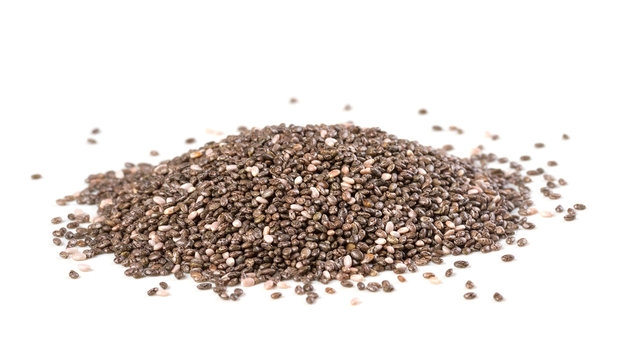 Chia seeds on a white background