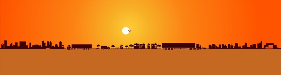 Naklejka premium logistics and city silouettes in sunset