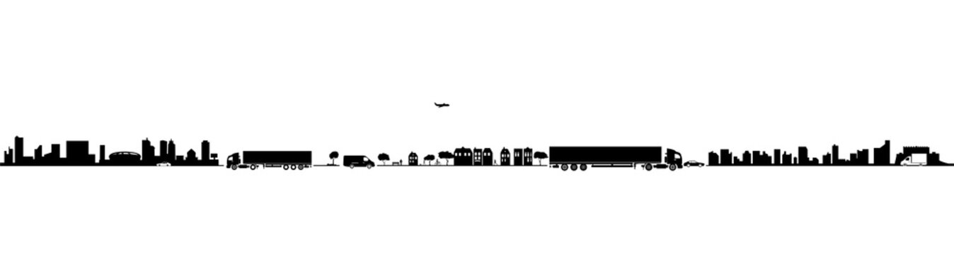 logistics ve city silhouette