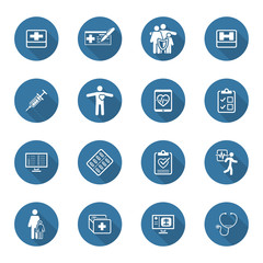 Fototapeta premium Medical and Health Care Icons Set. Flat Design. Long Shadow.