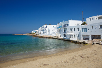Fototapeta na wymiar Beach in Naousa village on Paros island, Greece.