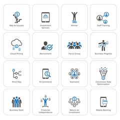 Flat Design Business Icons Set.