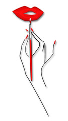illustration of red lips with brush 