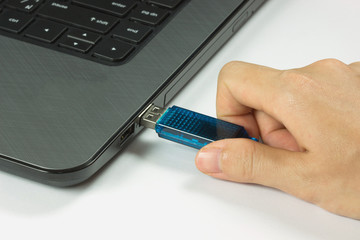 Hand Inserting usb memory stick