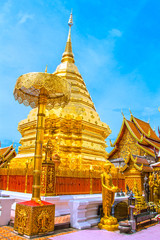 Naklejka premium Golden mount of Wat Phra That Doi Suthep, Hdr Toning color style