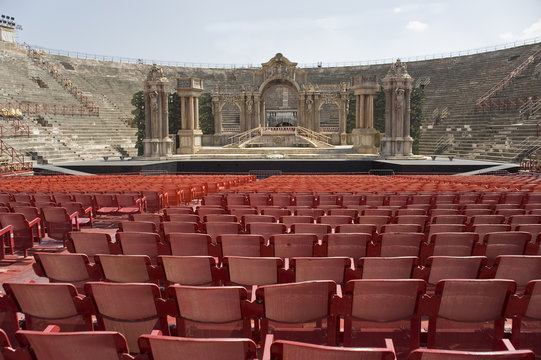   Italy.   Veronese amphitheater. View of the stage.