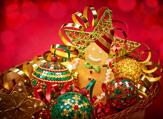 New Year 2016. Merry Christmas. Party decoration in basket