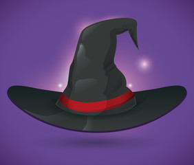 Witch Hat on purple Background, Vector Illustration