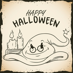 Magic Wizard Hat with Candles in Halloween Poster, Vector Illust